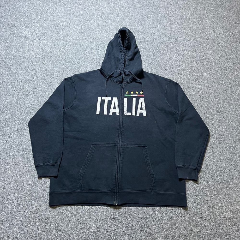 Port & Company Italia Full Zip Hoodie 2XL Black Graphic Soccer Sweatshirt